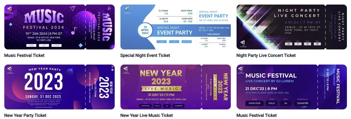 How to make party tickets with stylish templates for concerts, festivals, and New Year events